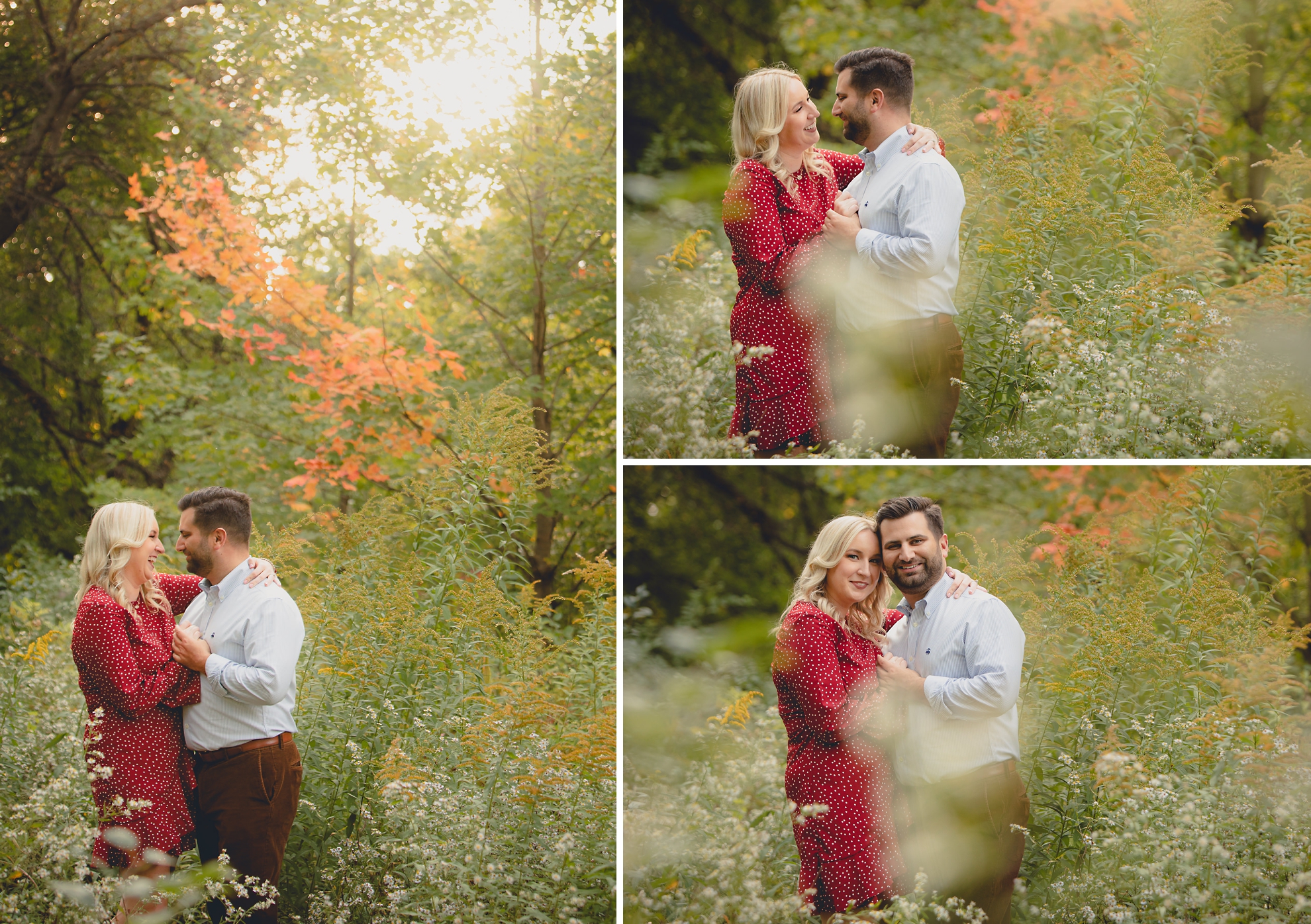 wedding engagement photography with fall foliage in Delaware Park in Buffalo, NY