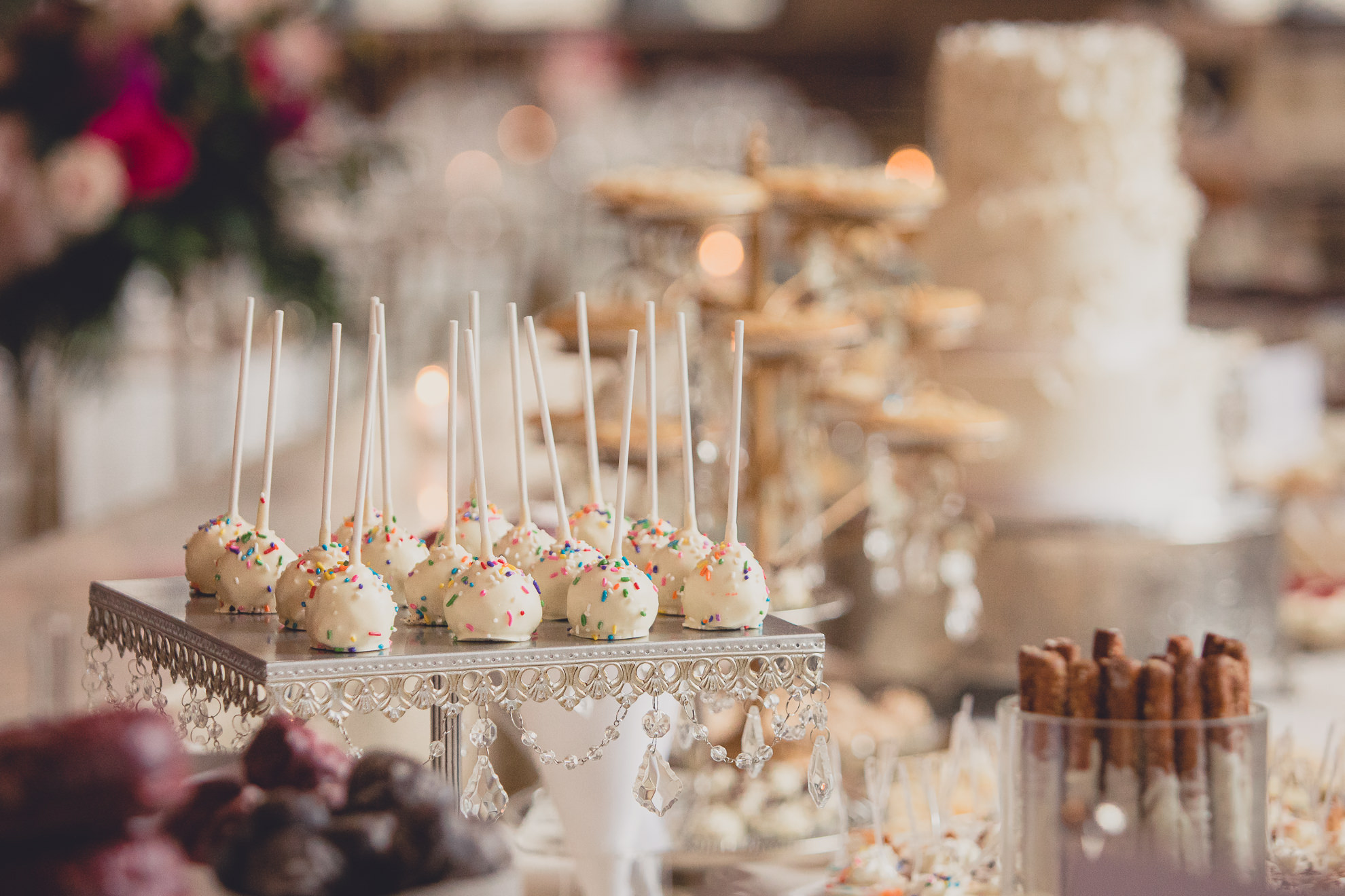 wedding cake pops and decor at Admiral Room Ballroom wedding reception venue in downtown Buffalo, NY