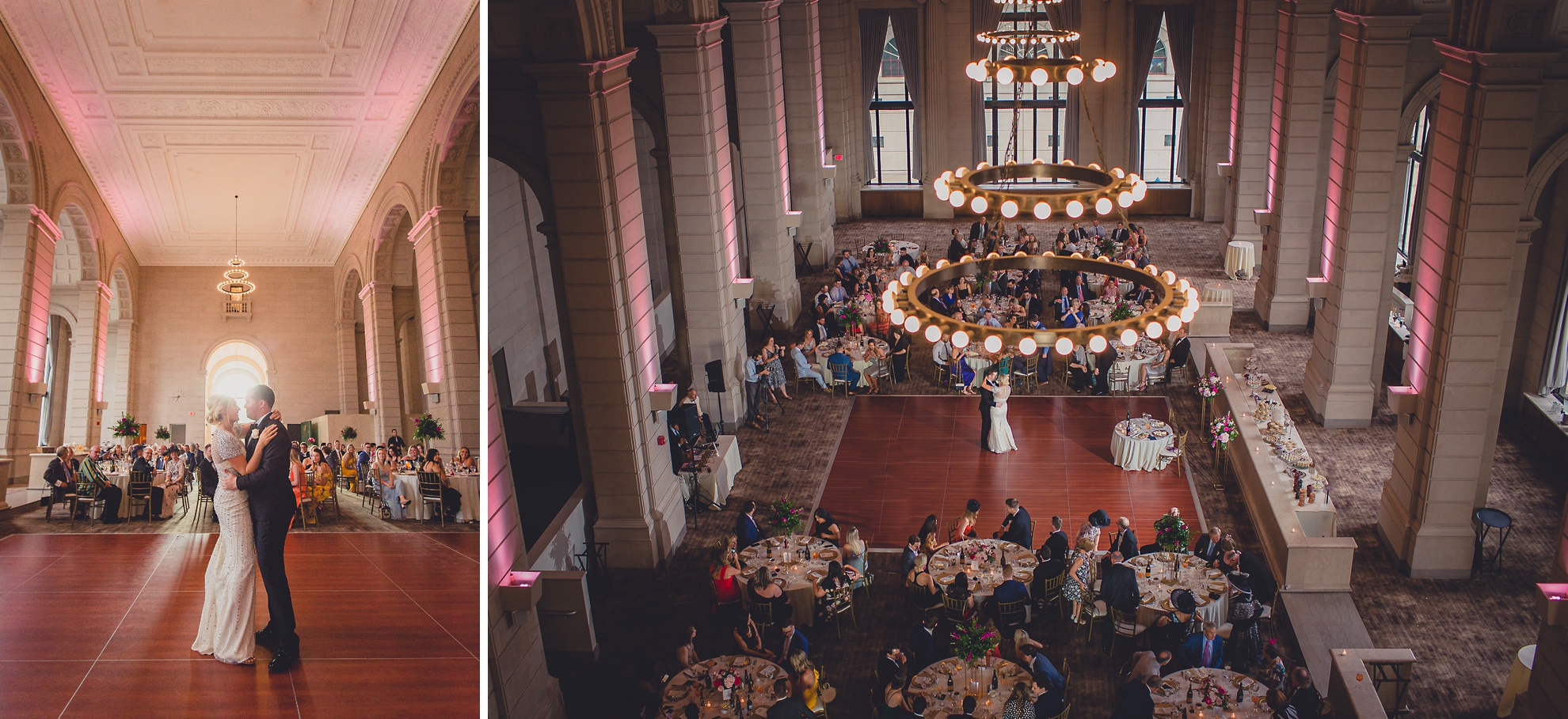 bride and groom dance at Admiral Room Ballroom wedding reception venue in downtown Buffalo, NY