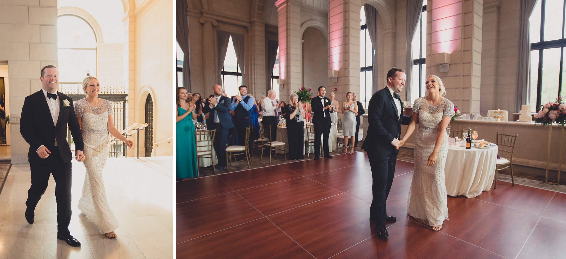 bride and groom are introduced at Admiral Room Ballroom wedding reception venue in downtown Buffalo, NY