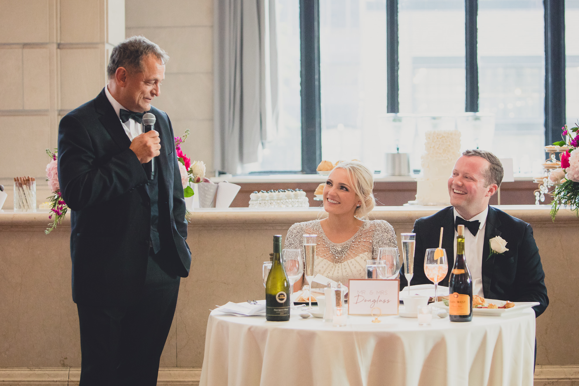 father of bride delivers speech at Admiral Room Ballroom wedding reception venue in downtown Buffalo, NY