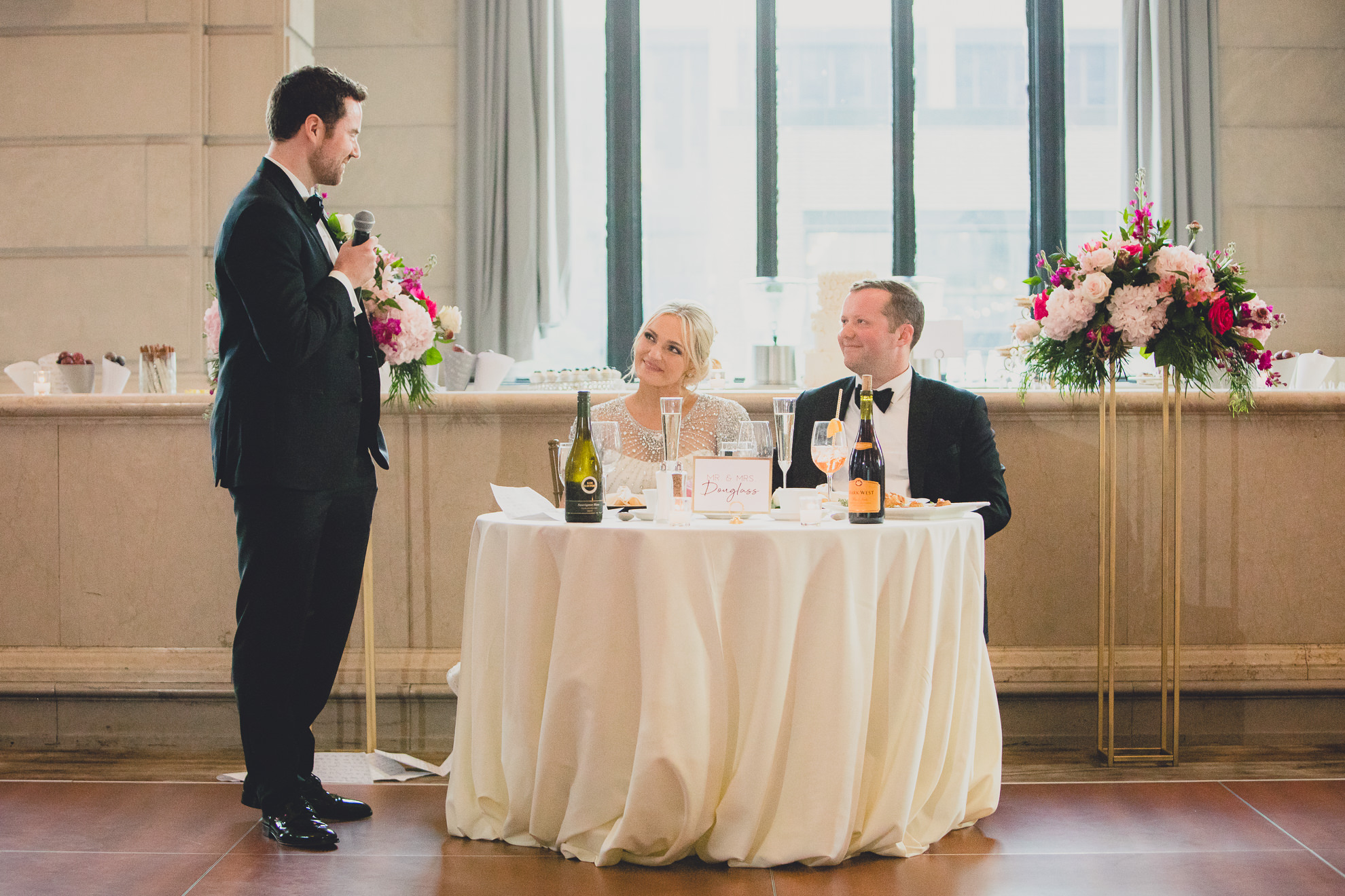 best man delivers speech at Admiral Room Ballroom wedding reception venue in downtown Buffalo, NY