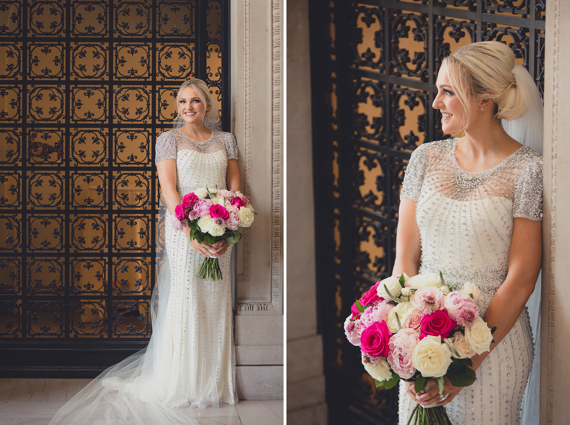 bride poses for portrait at the Admiral Room wedding venue in Buffalo, NY