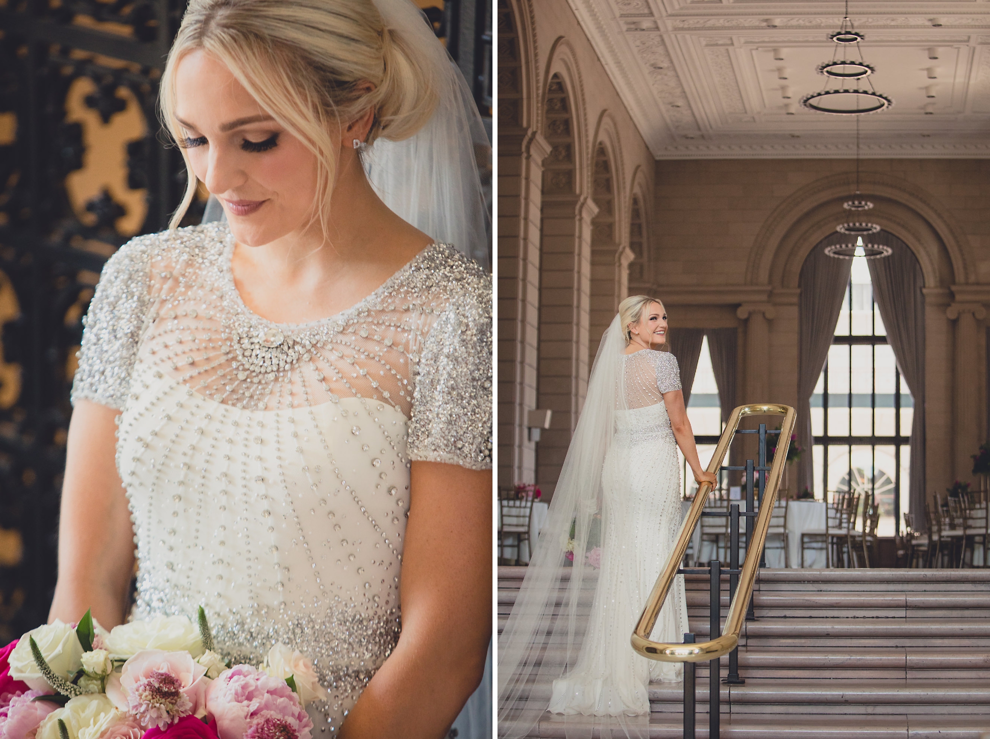 bride poses for portrait at the Admiral Room wedding venue in Buffalo, NY