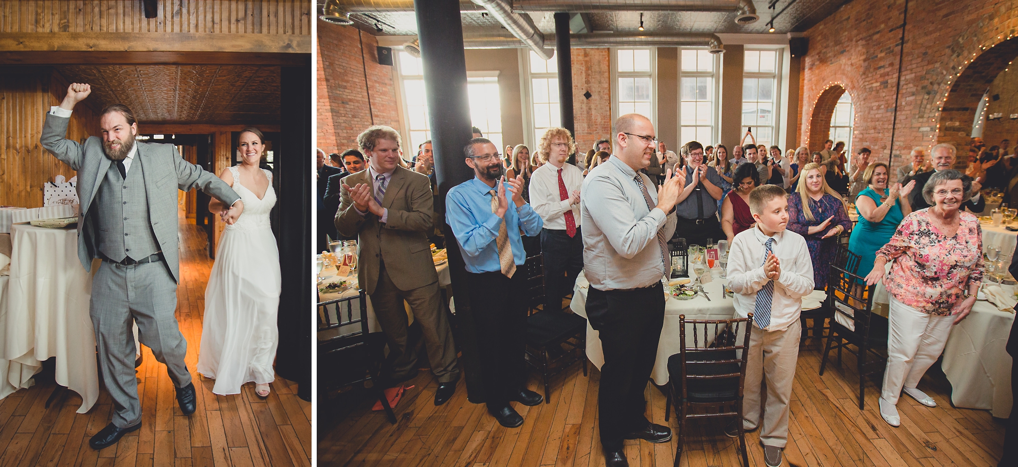 bride and groom are introduced to room at wedding reception venue Pearl at the Webb in Buffalo, NY