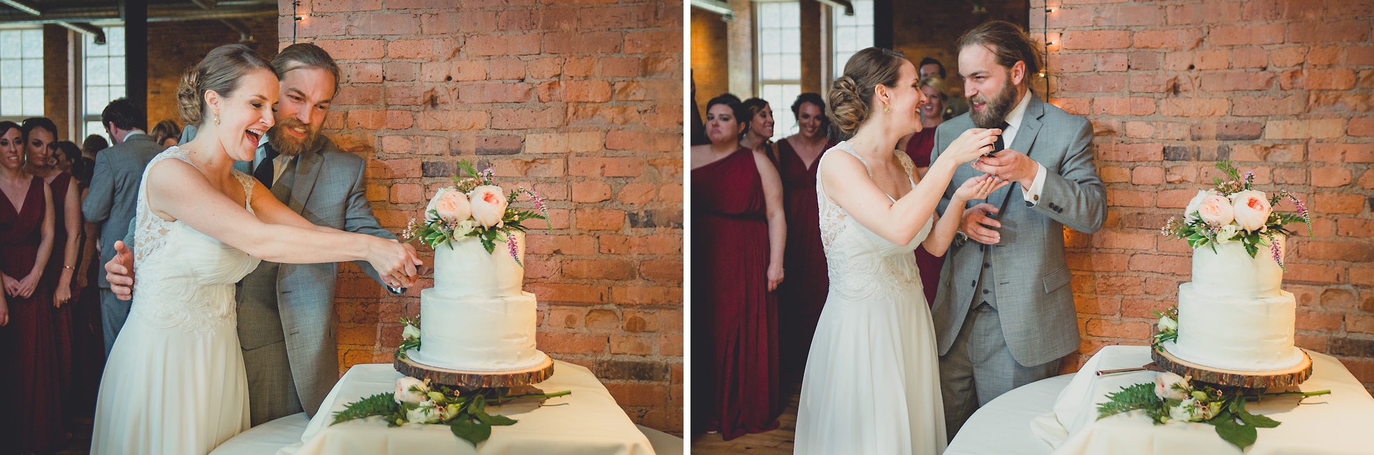 bride and groom cut cake at wedding reception venue Pearl at the Webb in Buffalo, NY