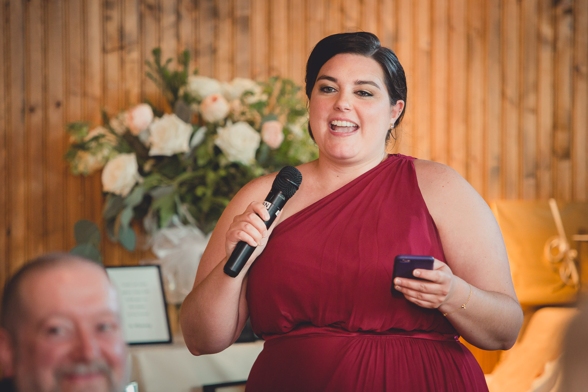 maid of honor delivers speech at wedding reception venue Pearl at the Webb in Buffalo, NY