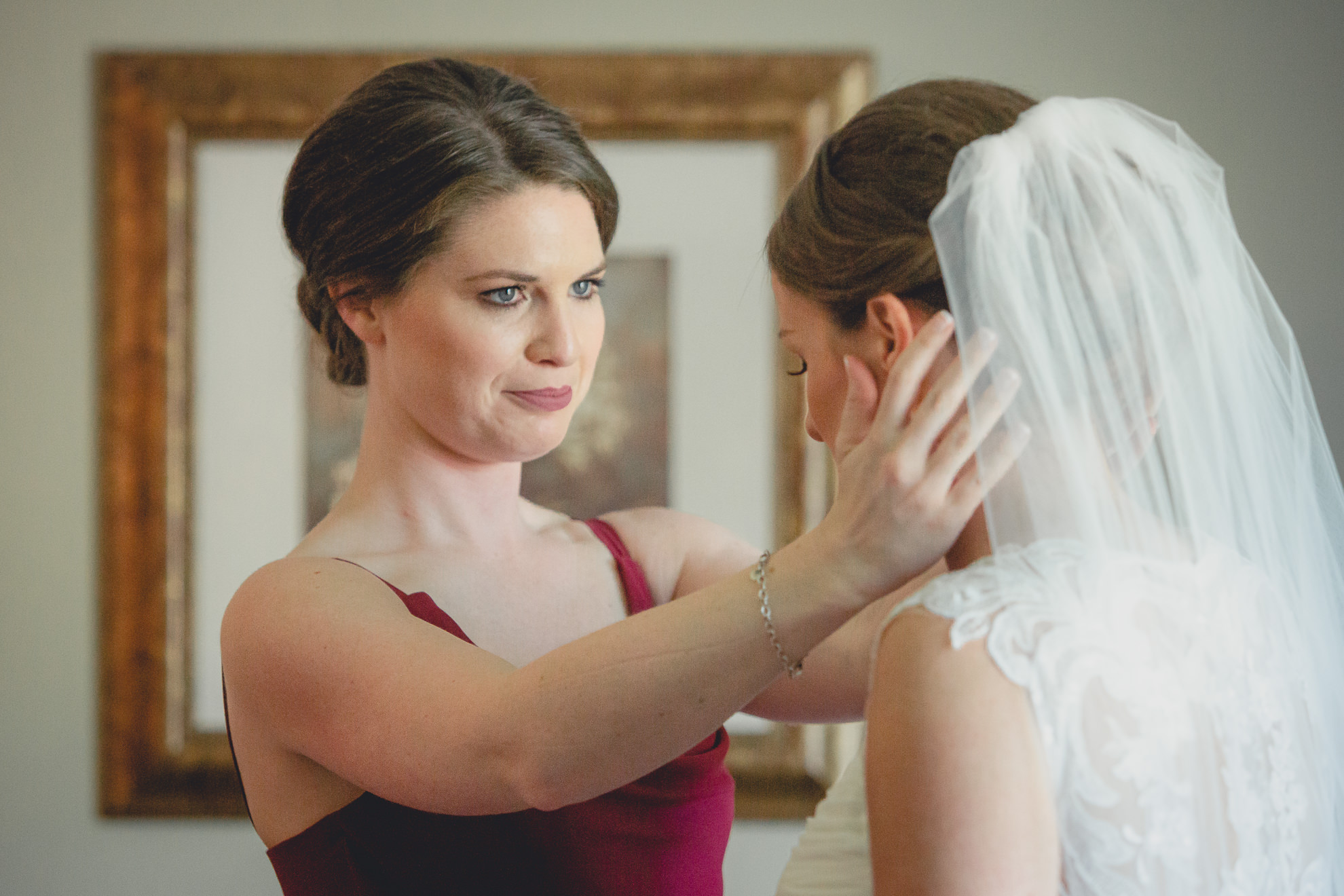 bridesmaid cries at sight of bride before wedding ceremony in Buffalo, NY