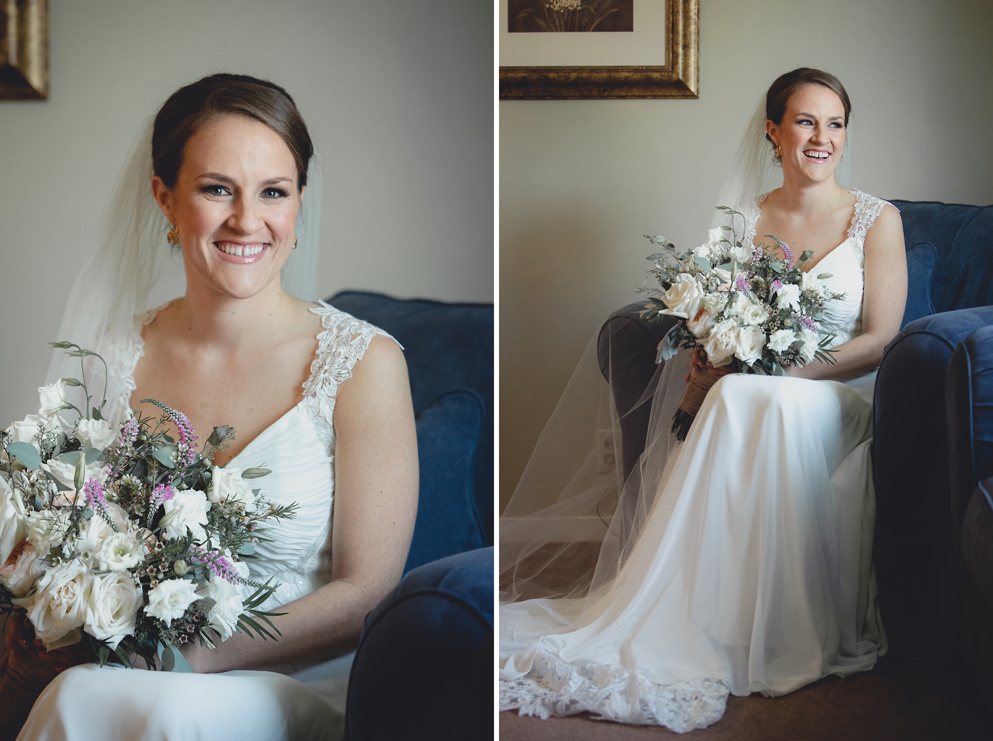 bride smiles for photographer before wedding ceremony in Buffalo, NY