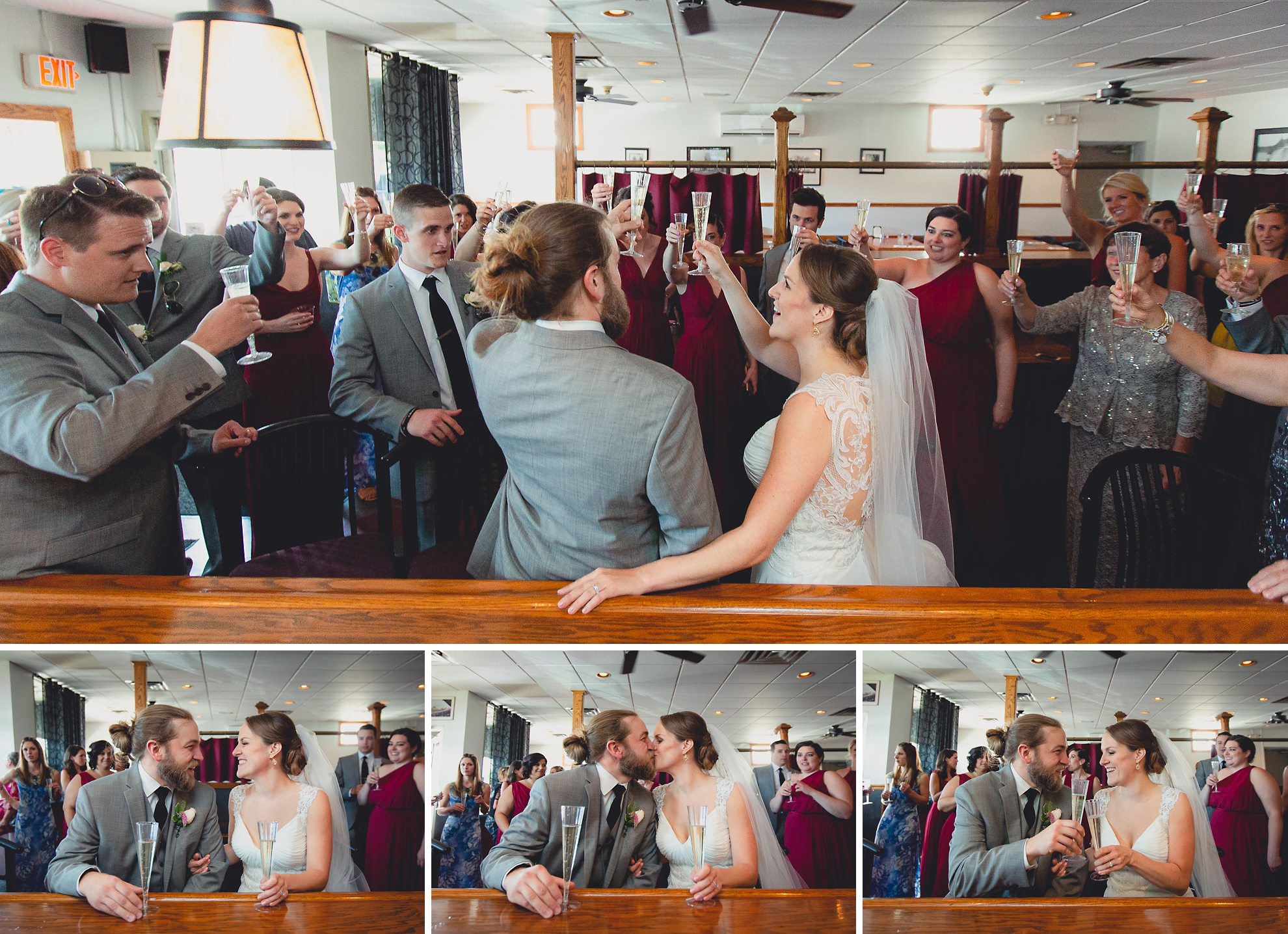wedding party toasts at bar bride at wedding in Buffalo, NY