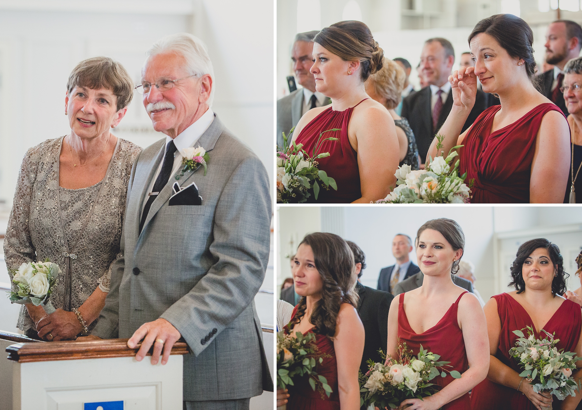 guests wipe tears during wedding ceremony at St. John the Baptist church in Kenmore, NY