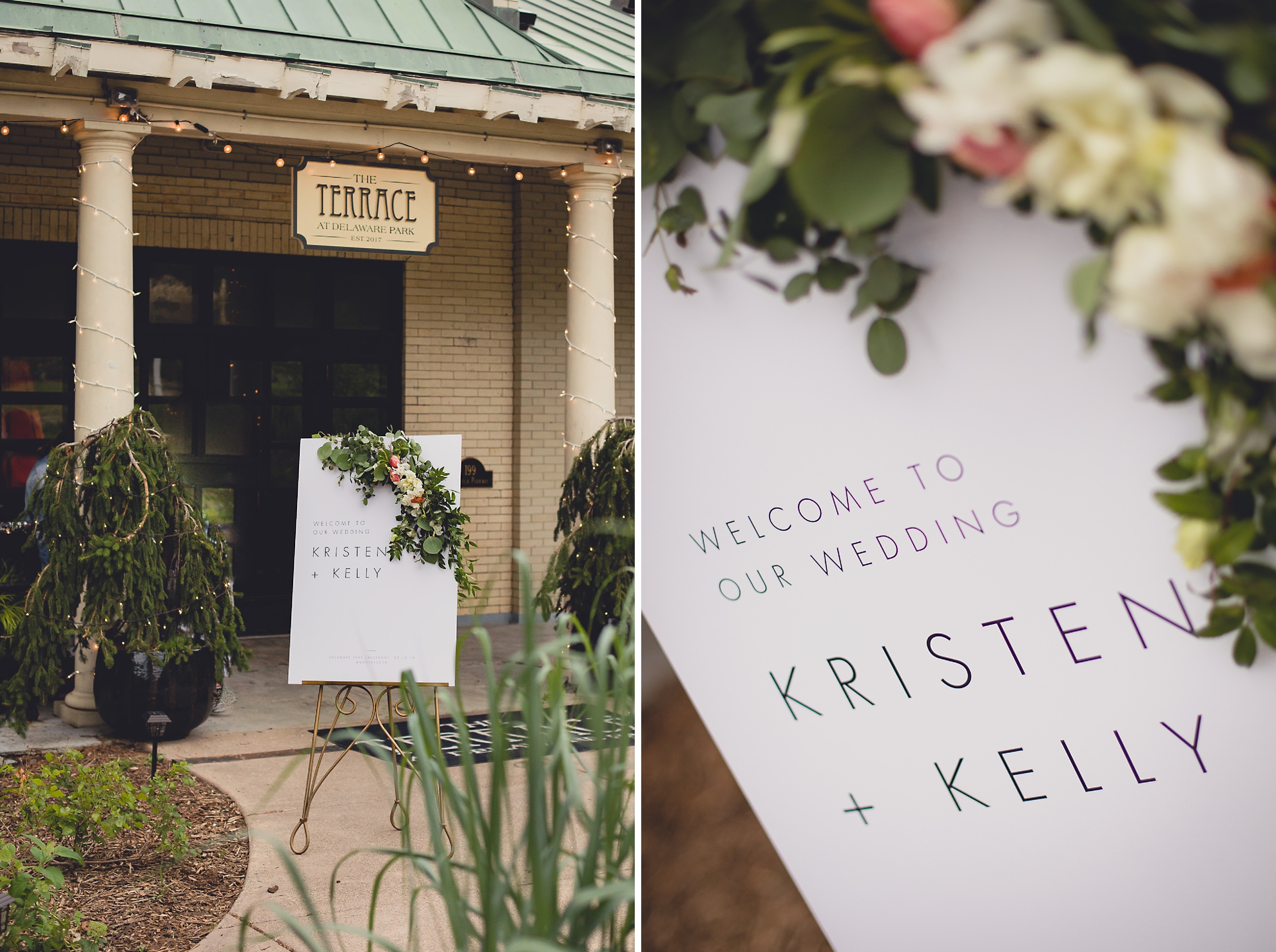 signage is displayed during wedding at Marcy Casino in Delaware Park in Buffalo, NY