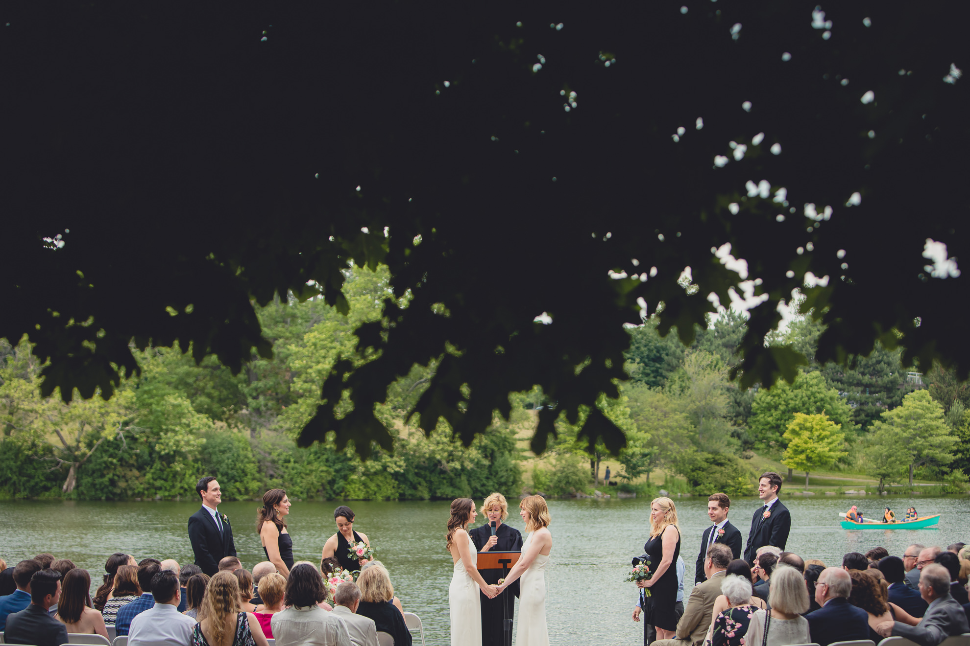 wedding ceremony in front of Hoyt Lake at Marcy Casino in Delaware Park in Buffalo, NY