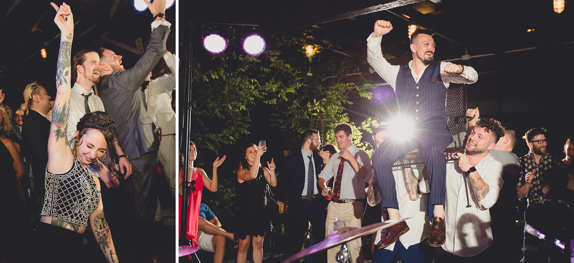 bride and groom dance during outdoor wedding reception at the Revelry in Rochester, NY 