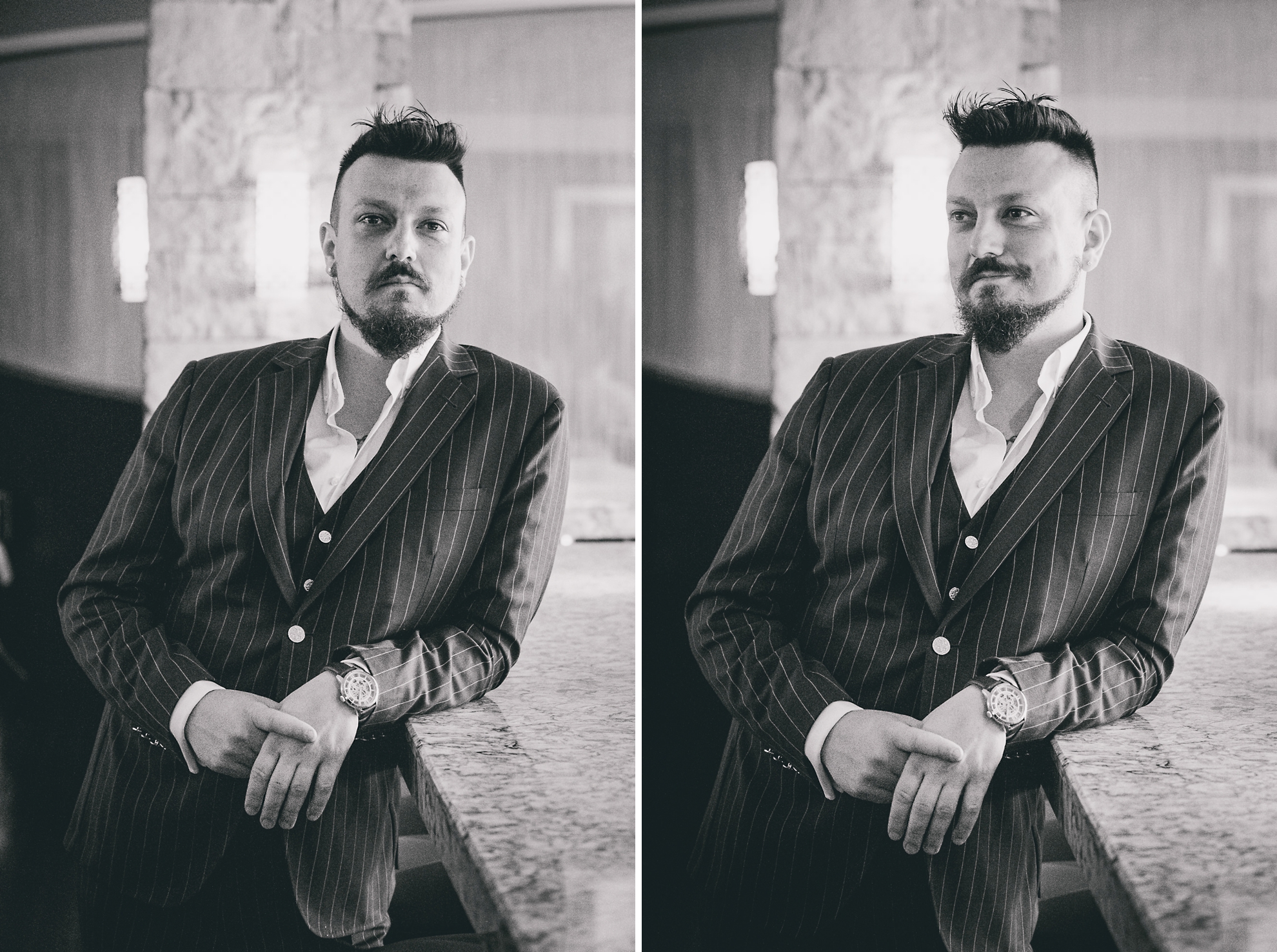 groom poses for photographer