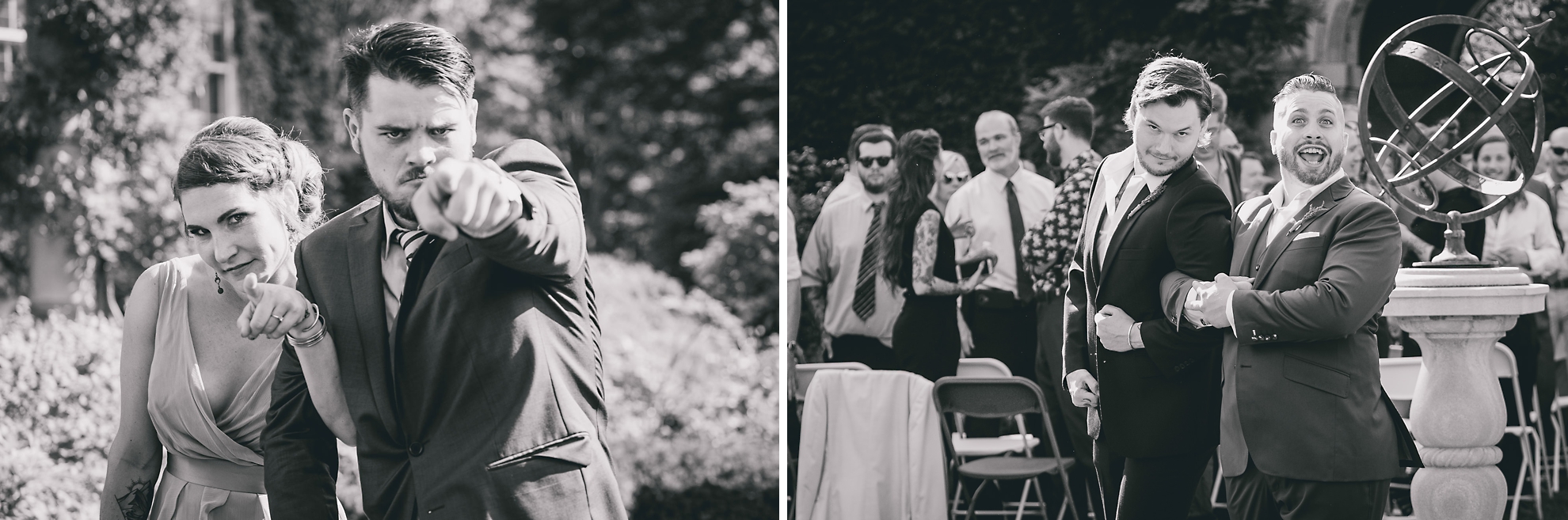 wedding party walks up aisle during garden wedding ceremony at the George Eastman House in Rochester, NY 