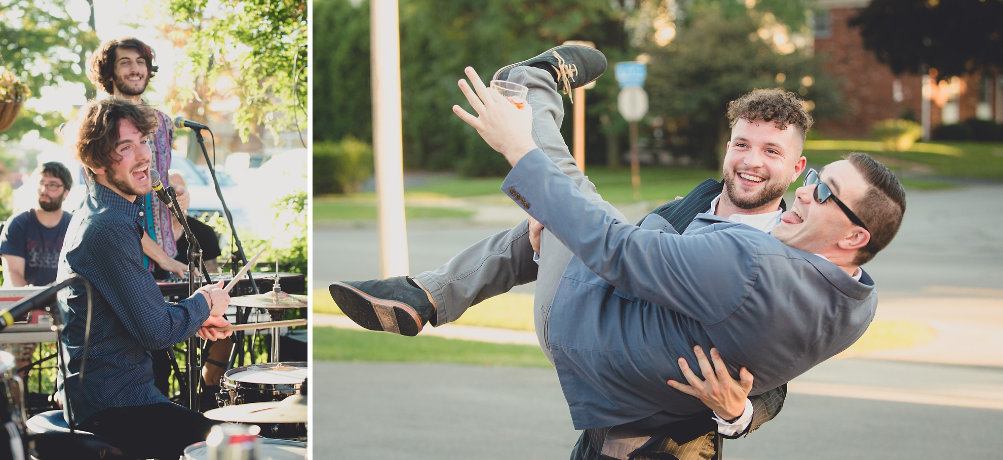 guests dance to band emefe during outdoor wedding reception at the Revelry in Rochester, NY 