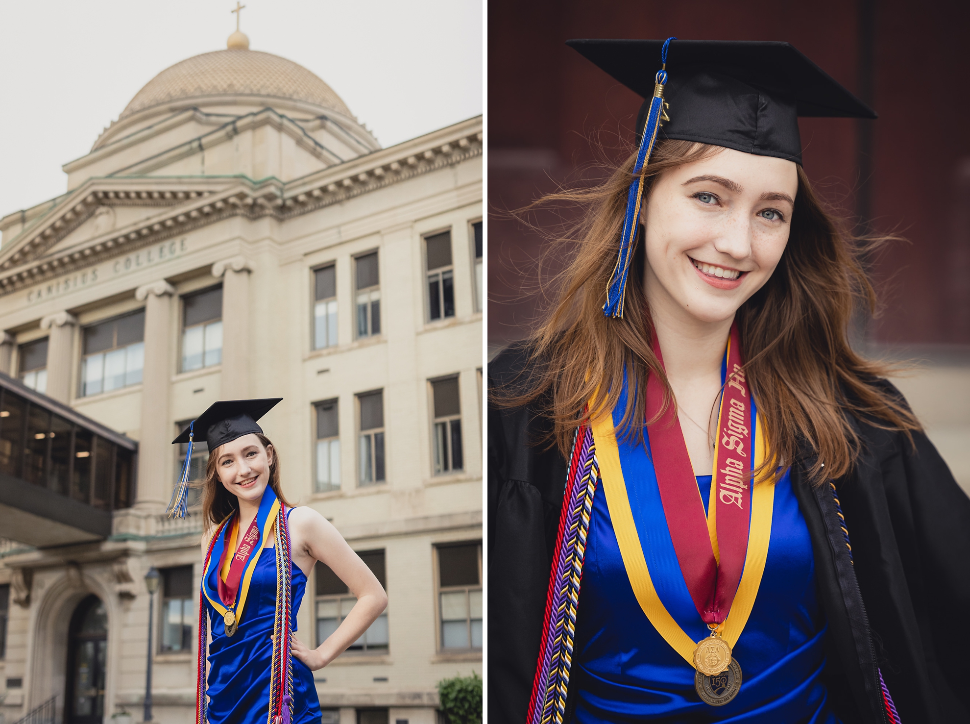 Canisius College senior poses for photographer during graduation portrait photography session on the Canisius campus in Buffalo, NY
