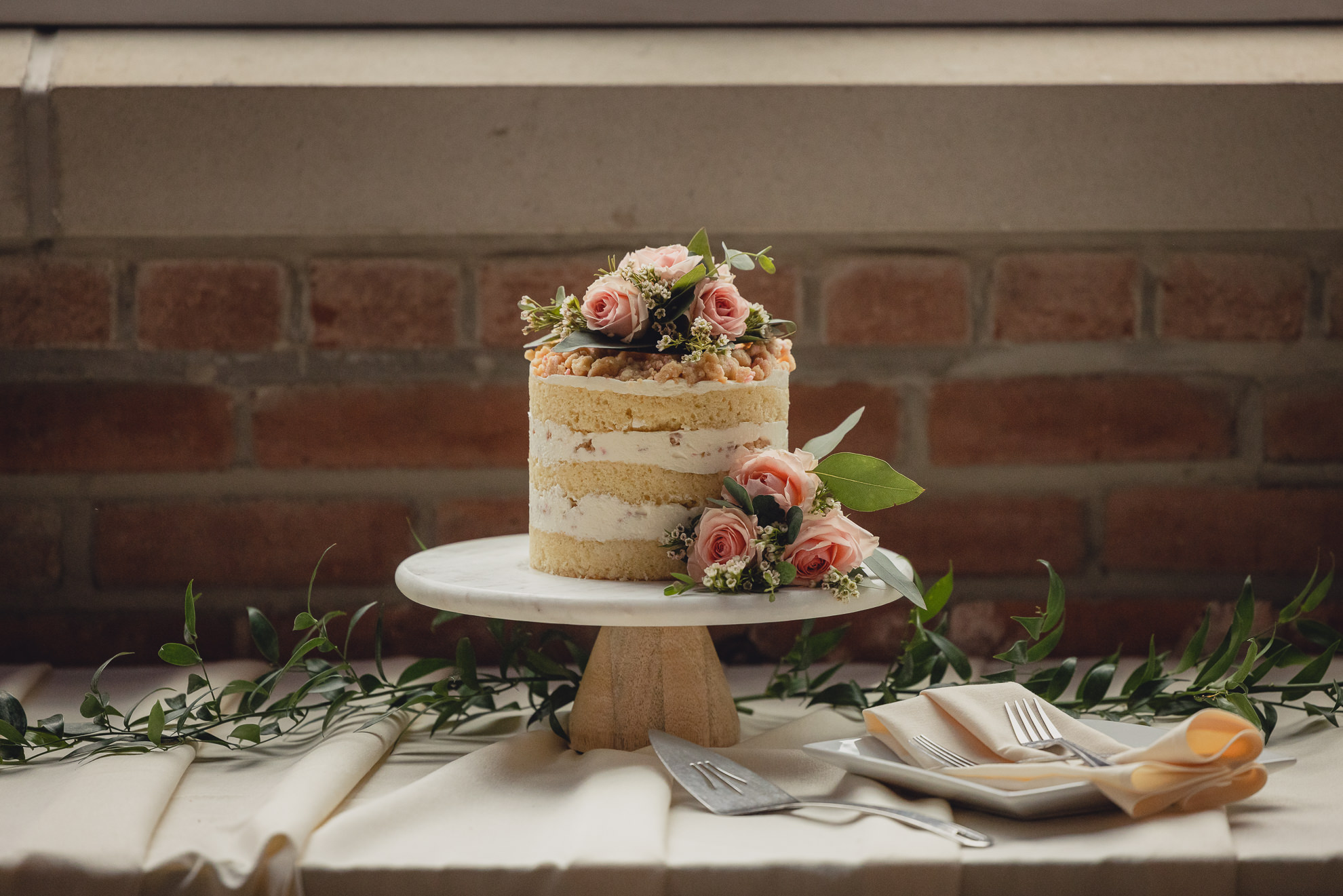 wedding cake during wedding reception at the Foundry Suites in Buffalo, NY