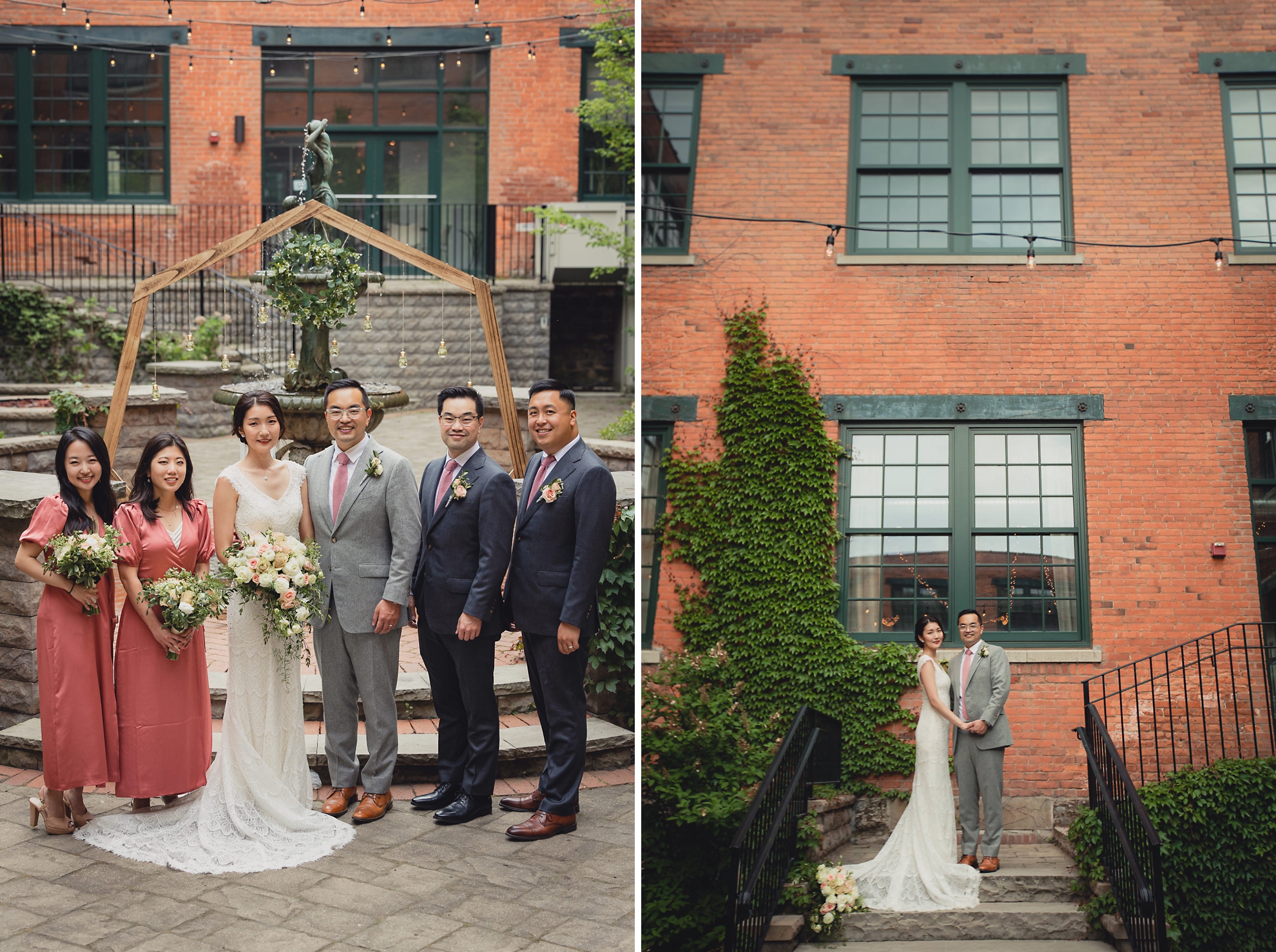 wedding party poses for portraits during wedding at the Foundry Suites in Buffalo, NY
