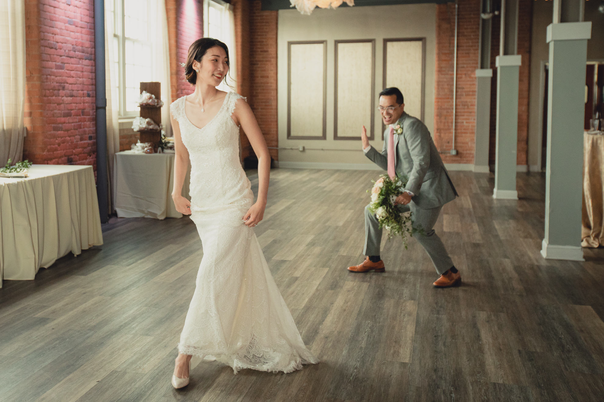 wedding party is introduced during wedding reception at the Foundry Suites in Buffalo, NY