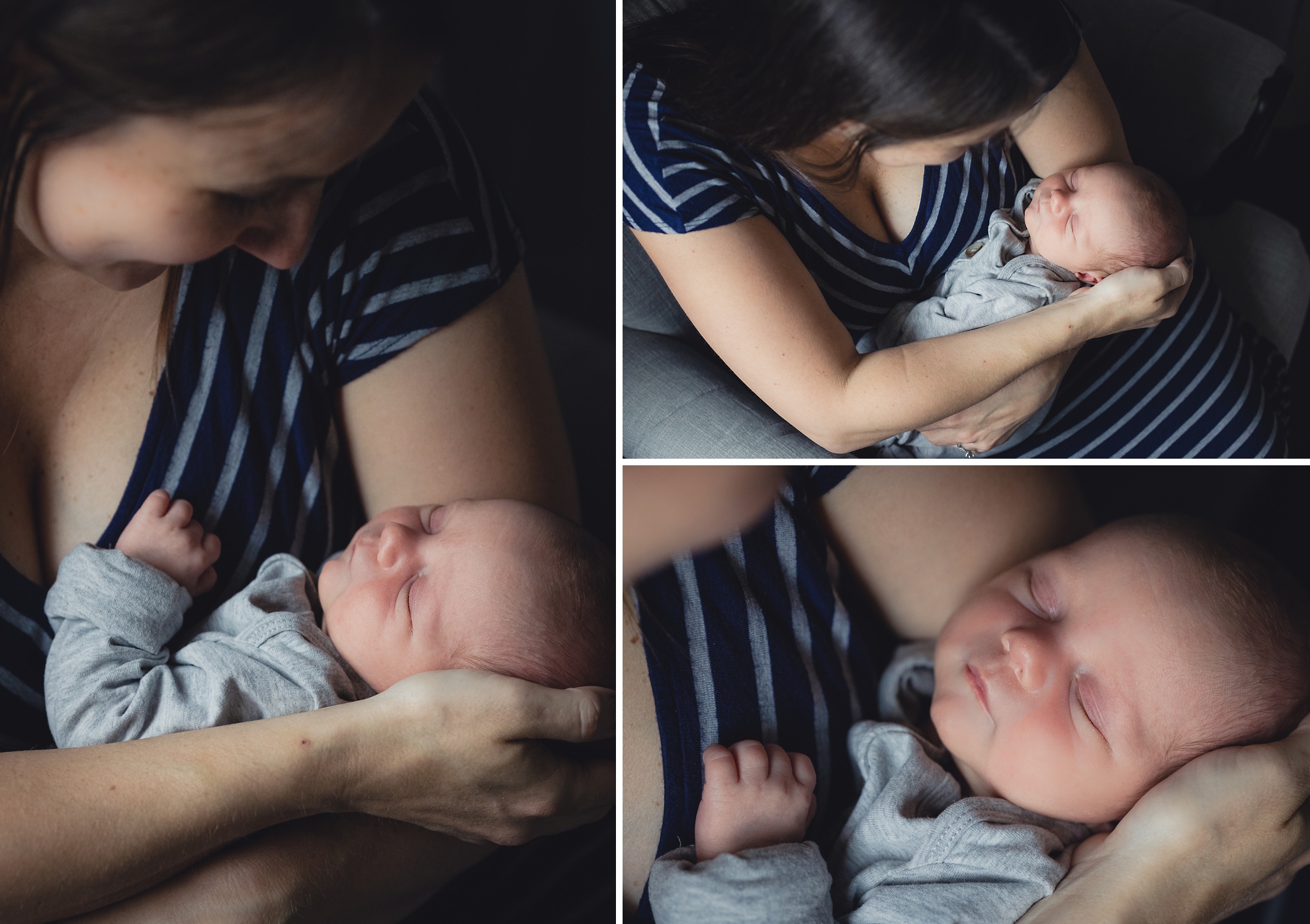 mom holds baby while sitting on rocking chair during newborn baby family photography session in Buffalo, NY