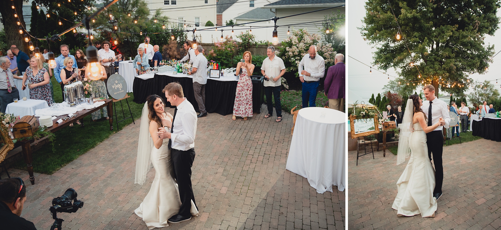 bride and groom dance during their backyard tented wedding in Buffalo, NY