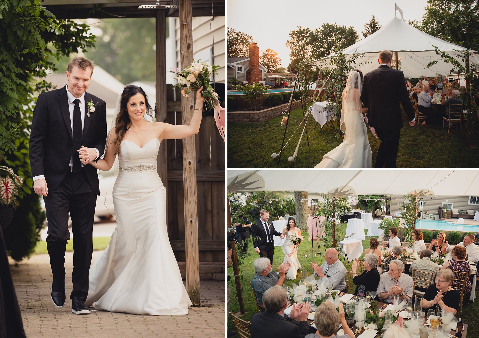 bride and groom are introduced in to their backyard tented wedding in Buffalo, NY