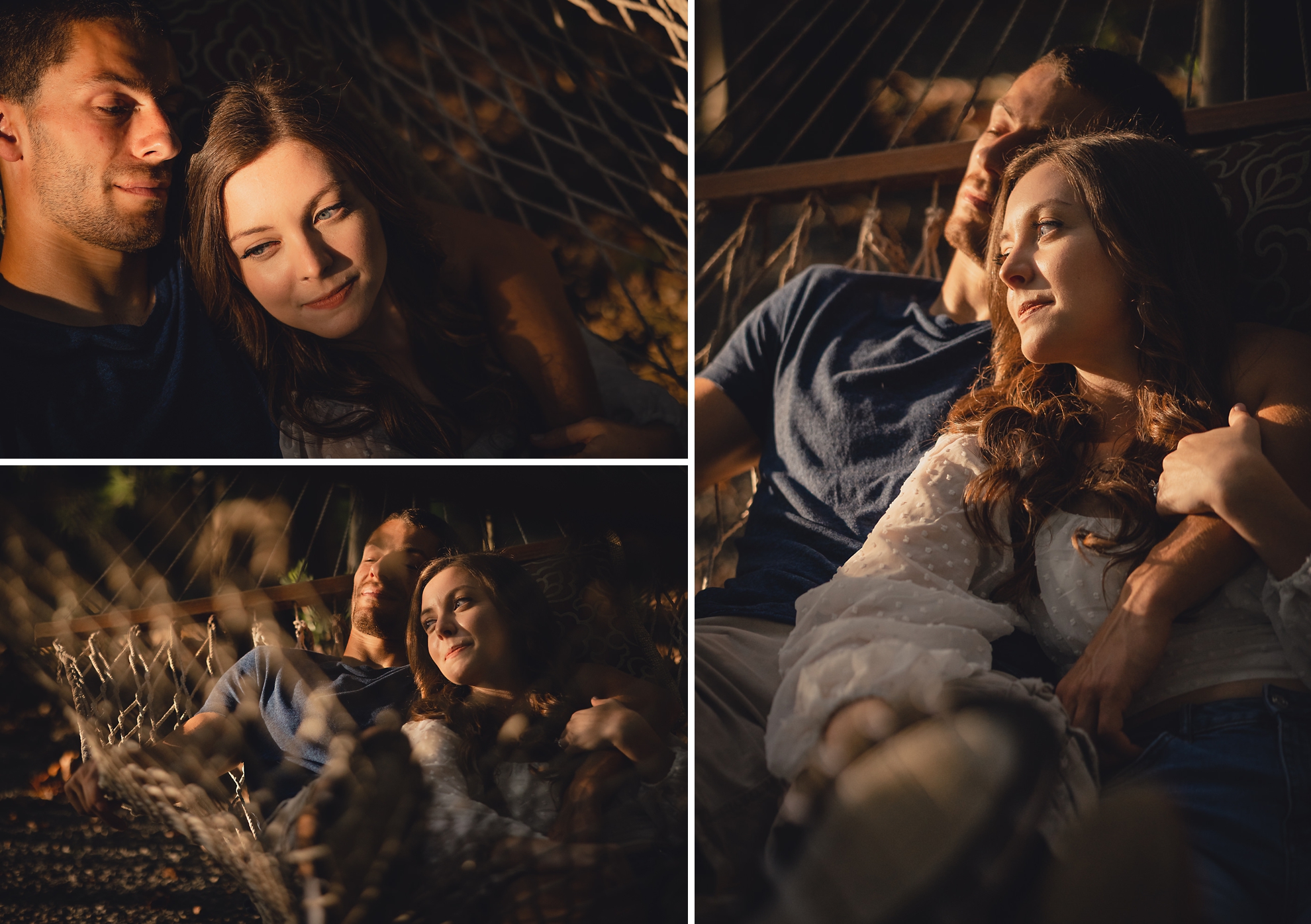 engaged couple in hammock during engagement photography session at best location near Buffalo, NY