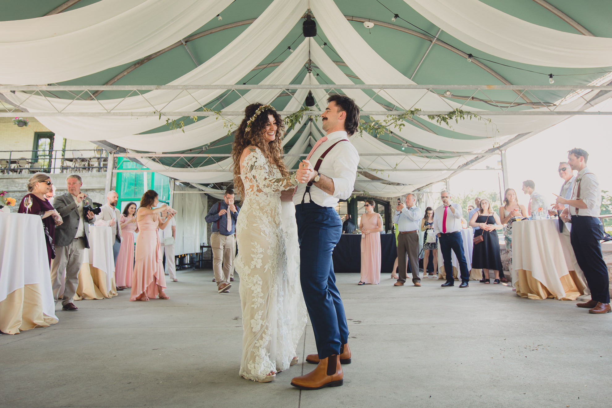 bride and groom dance at the terrace at marcy casino in Buffalo, NYthe terrace at marcy casino in Buffalo, NY