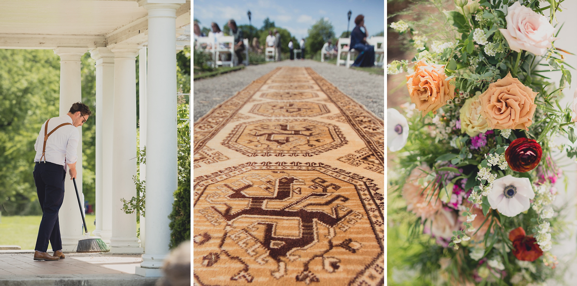 decor at the terrace at marcy casino and rose garden wedding ceremony