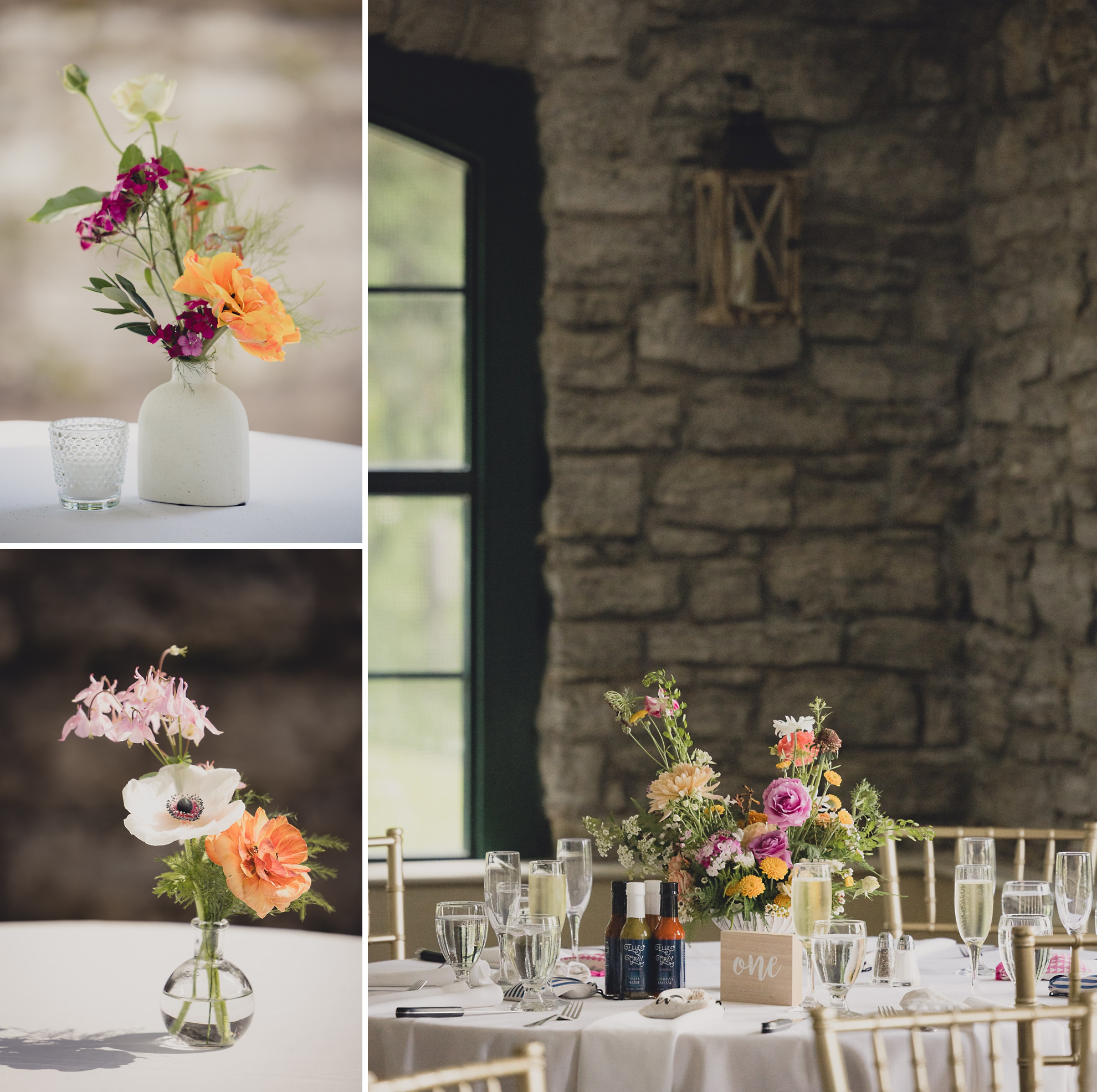 wedding reception flowers and decor at the terrace at marcy casino in Buffalo, NY