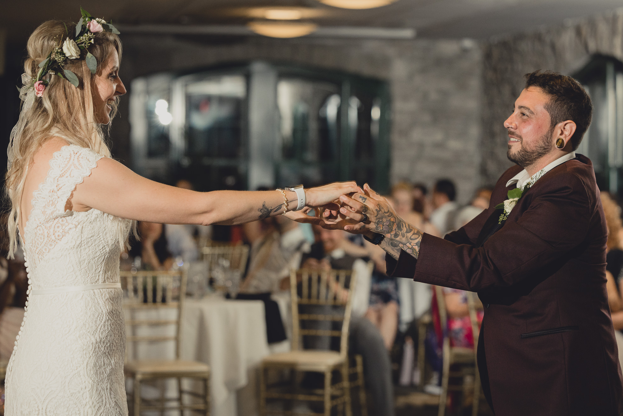 bride and groom dance during wedding at Marcy Casino in Buffalo, NY