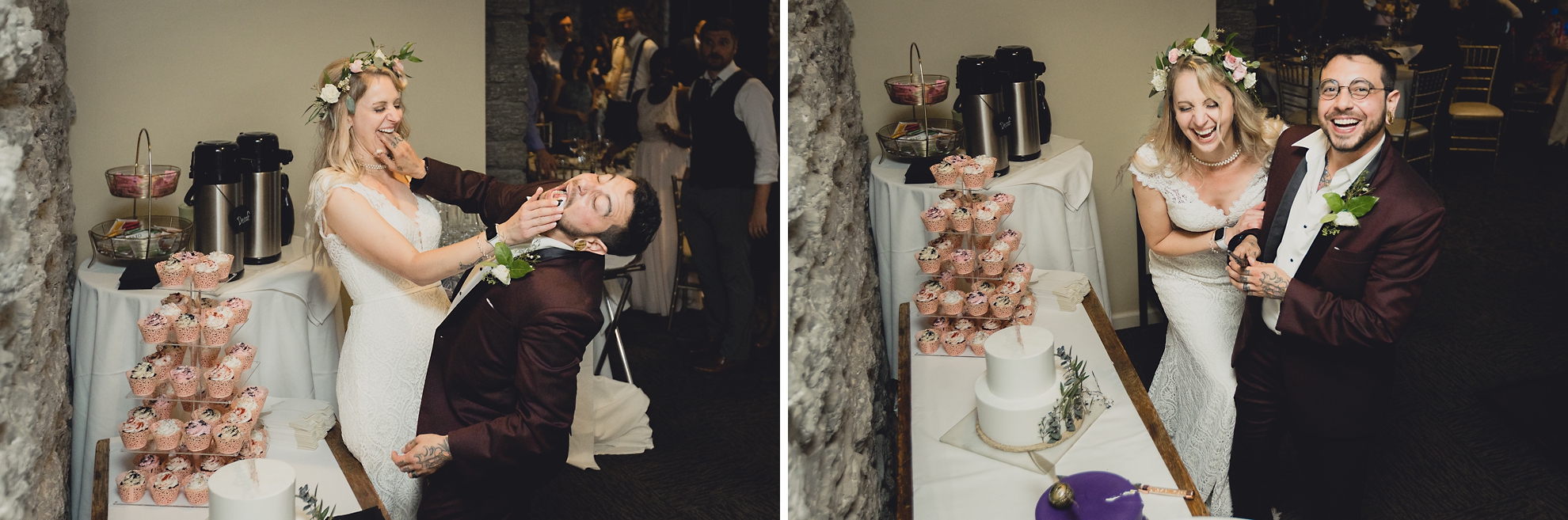 bride and groom cut cake during wedding at Marcy Casino in Buffalo, NY