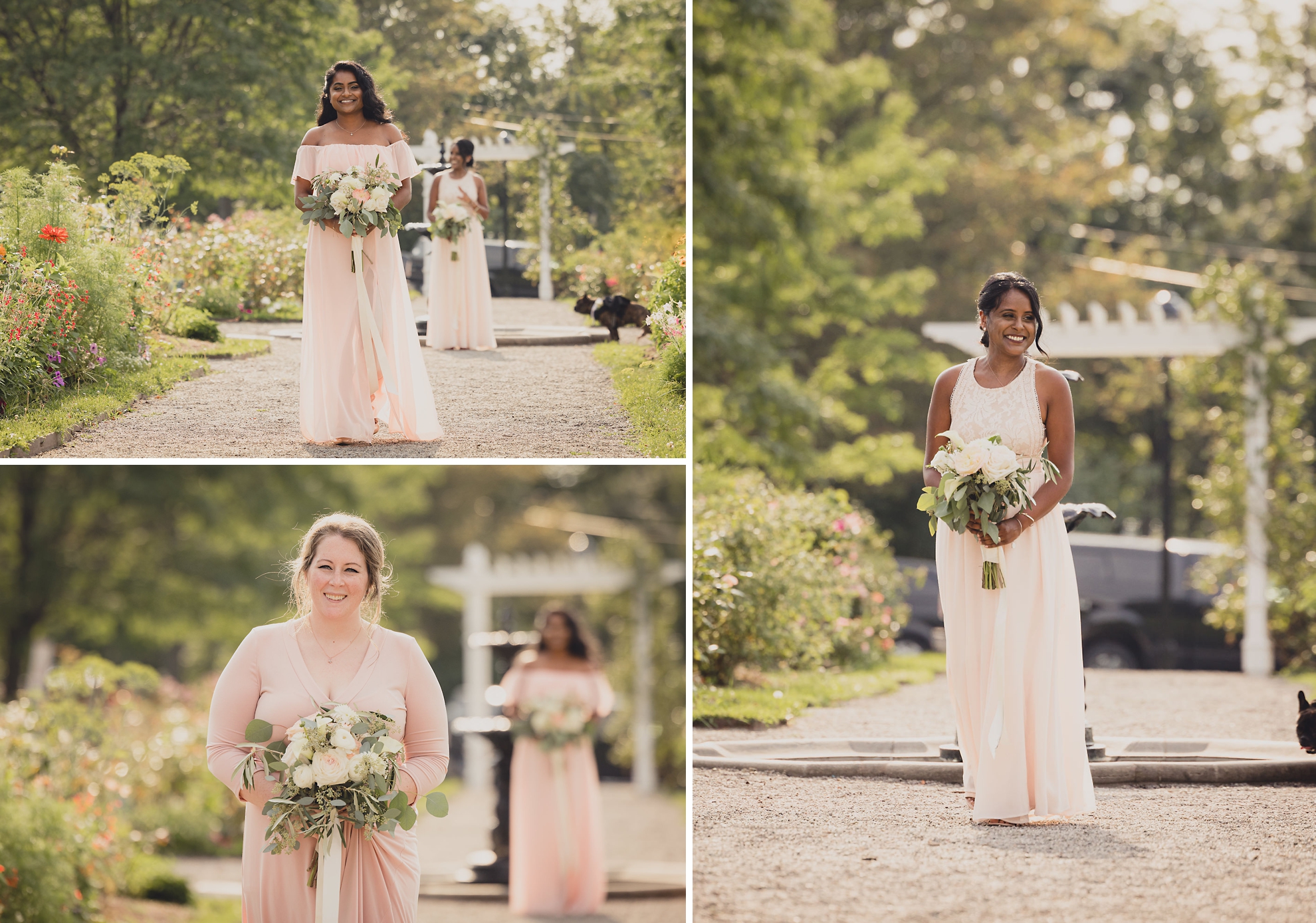 wedding party walks down aisle during wedding ceremony in rose garden at Marcy Casino in Buffalo, NY