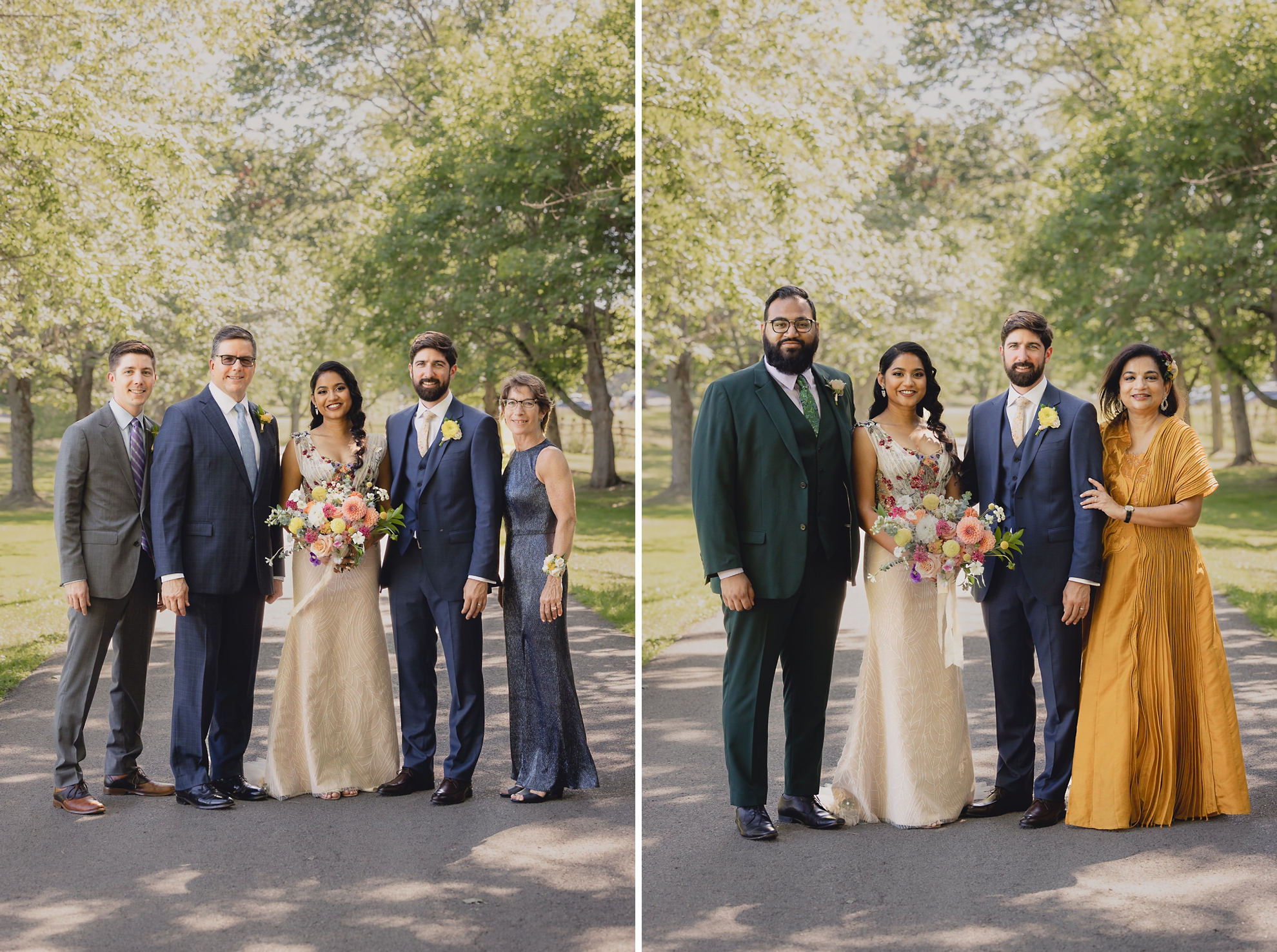 families pose for portrait after wedding ceremony at mansion at Knox Farm in East Aurora, NY