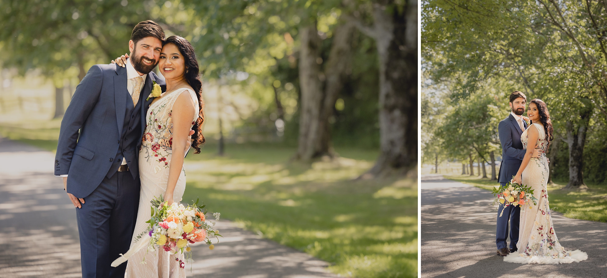 bride and groom pose for portrait after wedding ceremony at mansion at Knox Farm in East Aurora, NY