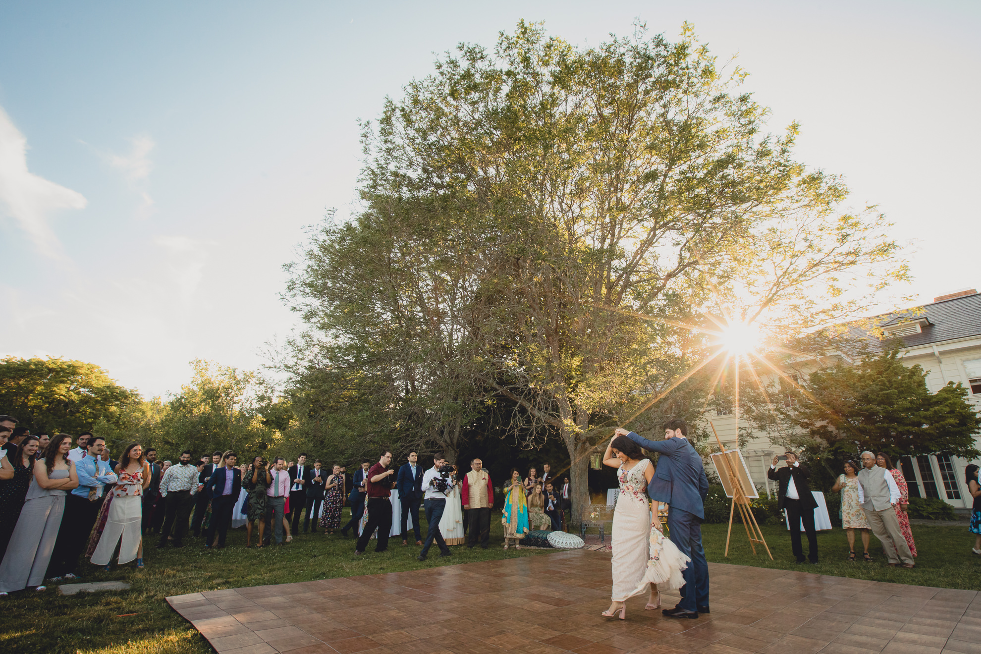 bride and groom dance at outdoor tented wedding reception at Knox Farm in East Aurora, NY