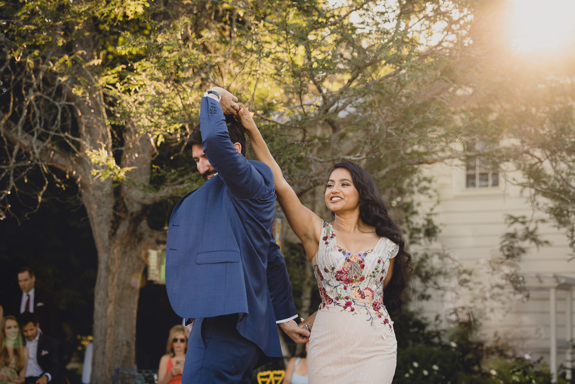 bride and groom dance at outdoor tented wedding reception at Knox Farm in East Aurora, NY