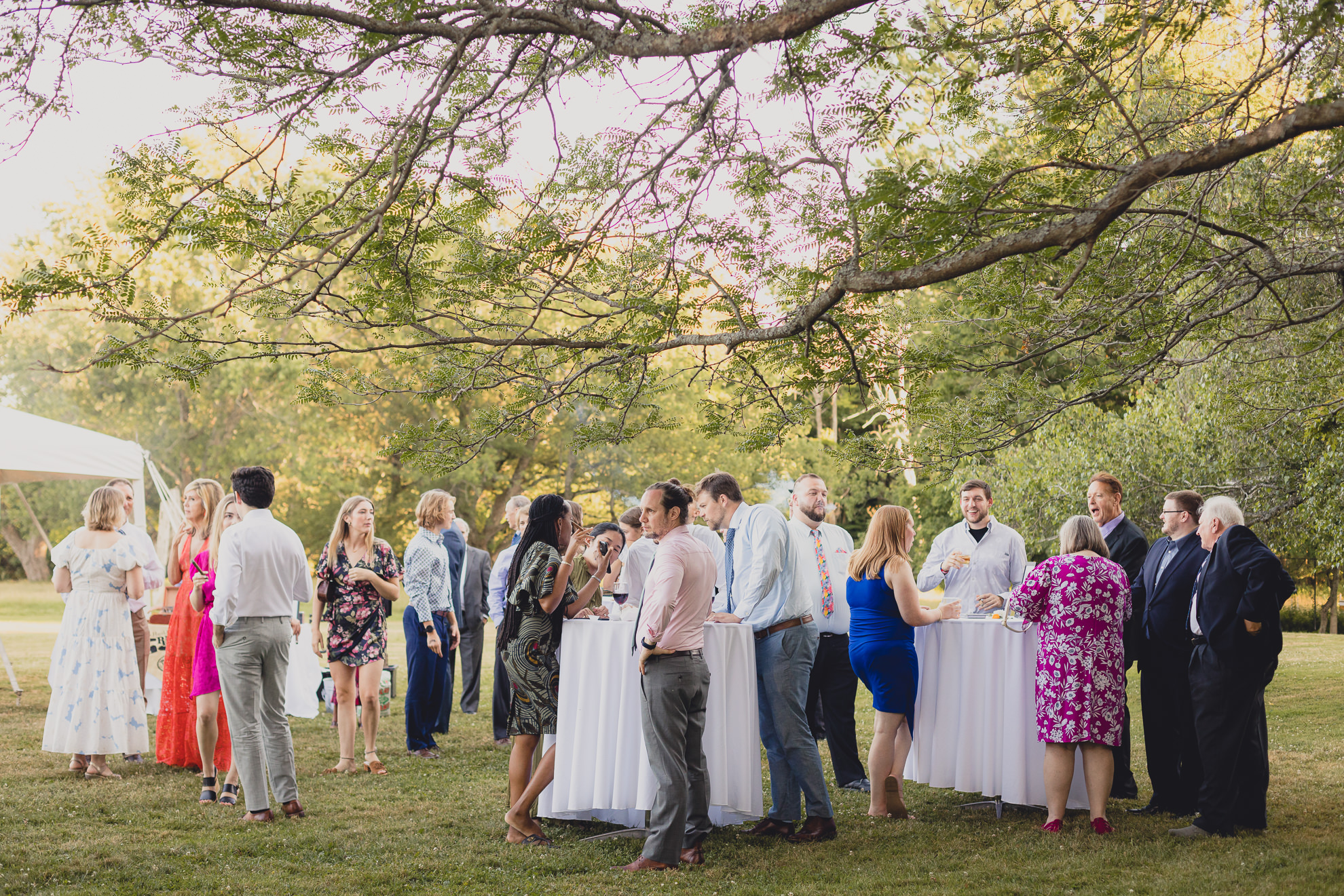 guests dance at outdoor tented wedding reception at Knox Farm in East Aurora, NY