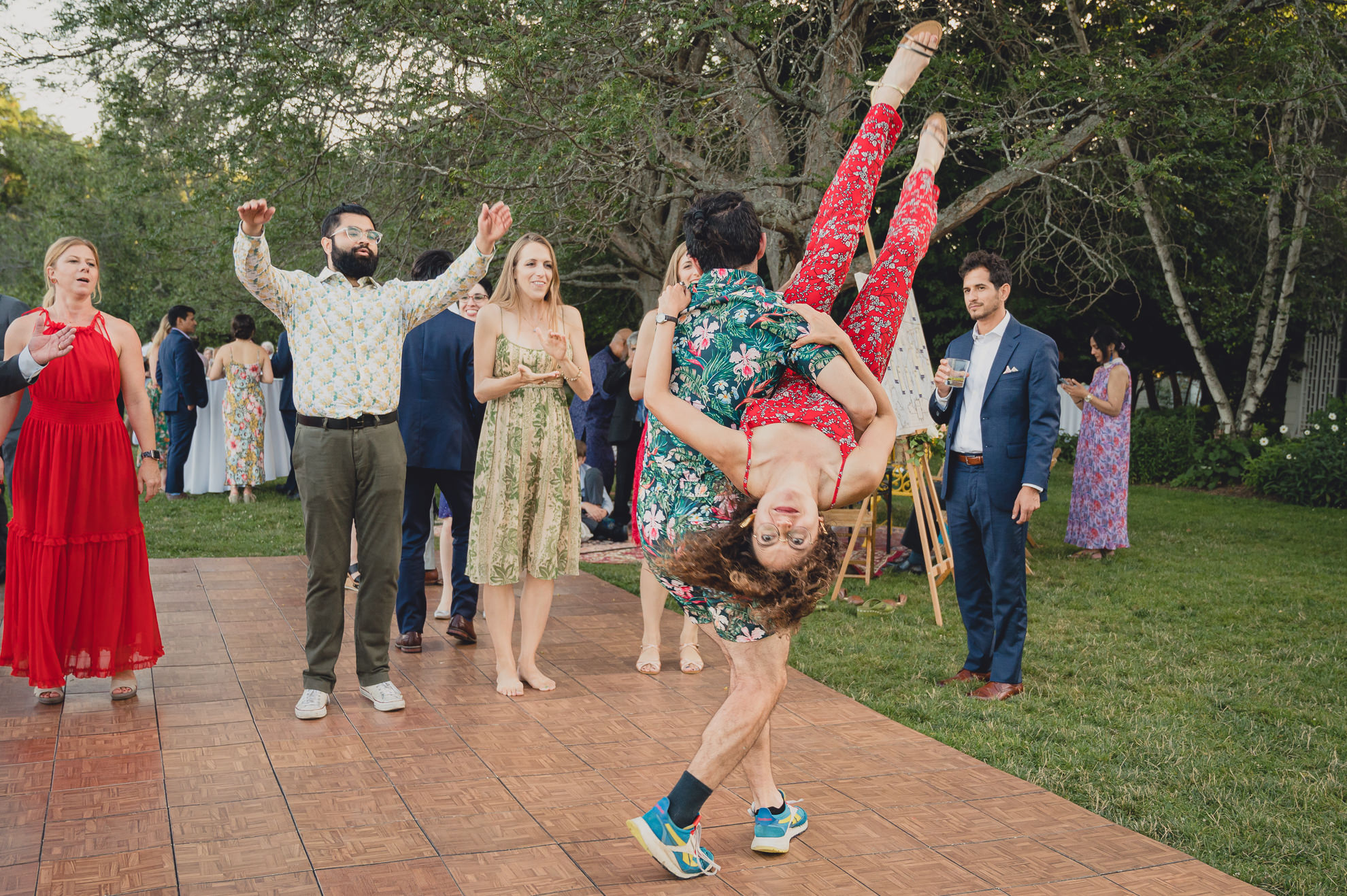 guests dance at outdoor tented wedding reception at Knox Farm in East Aurora, NY