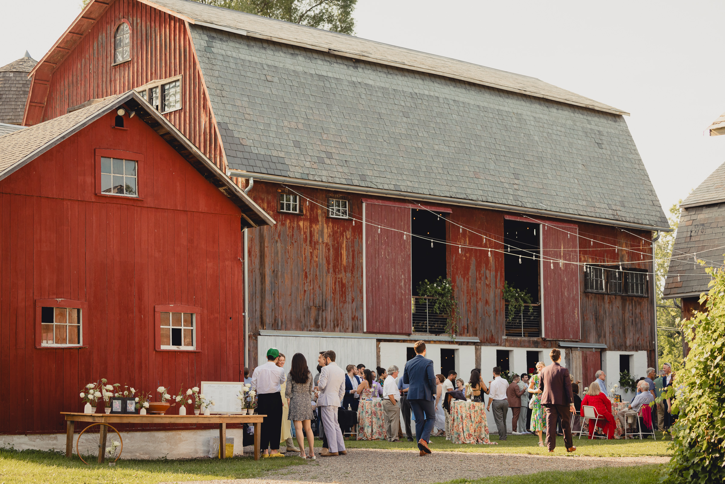 The North Farm barns at a wedding reception in Geneva, NY in the Finger Lakes region