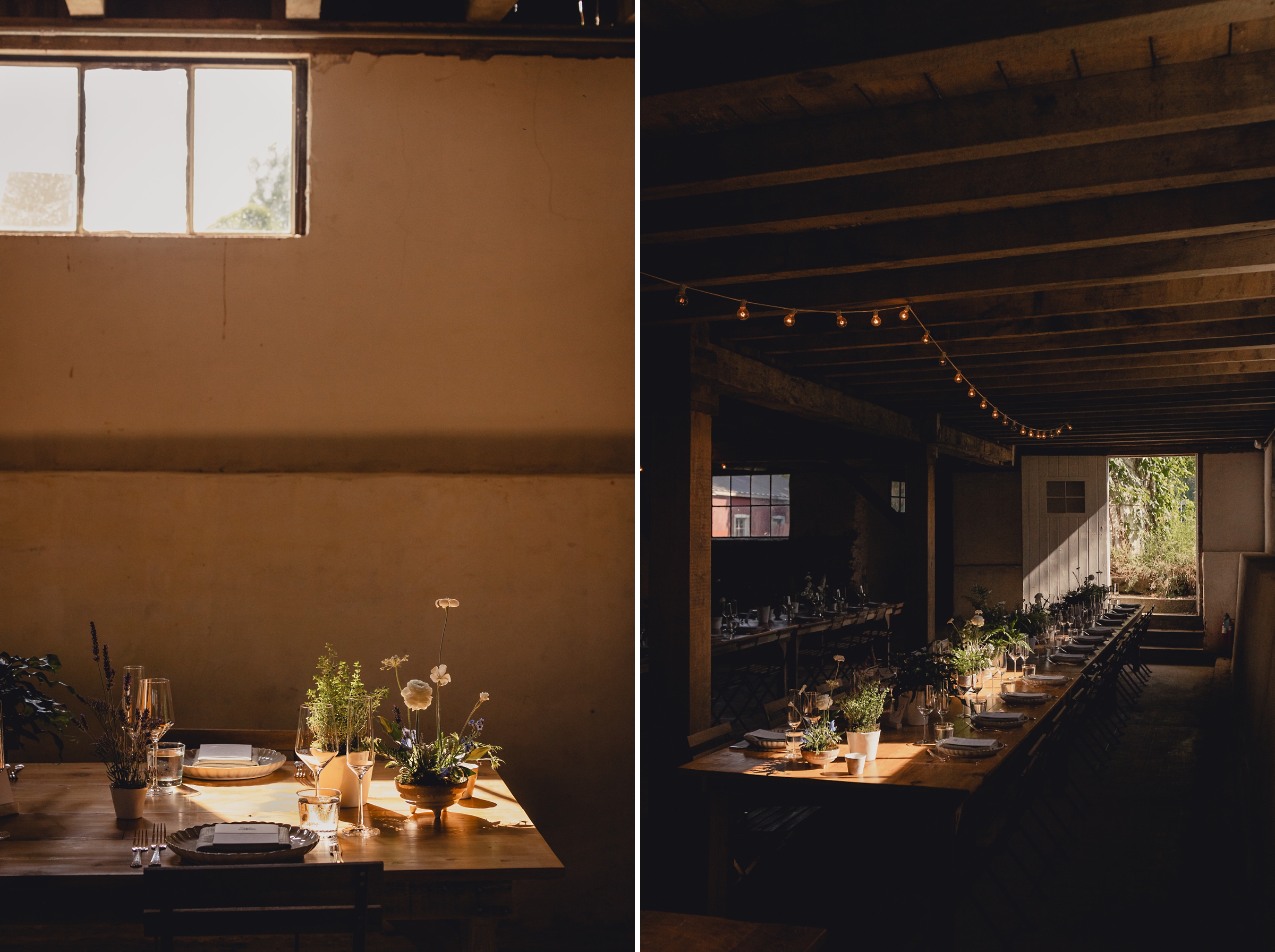 decor styled by Simply Beautiful Events and florals by Pistil and Pollen at wedding reception in barn at The North Farm in Geneva, NY