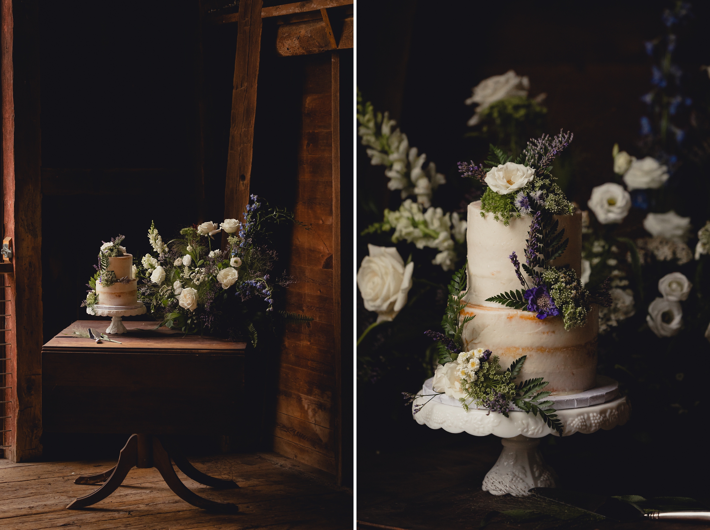 decor styled by Simply Beautiful Events and florals by Pistil and Pollen at wedding reception in barn at The North Farm in Geneva, NY