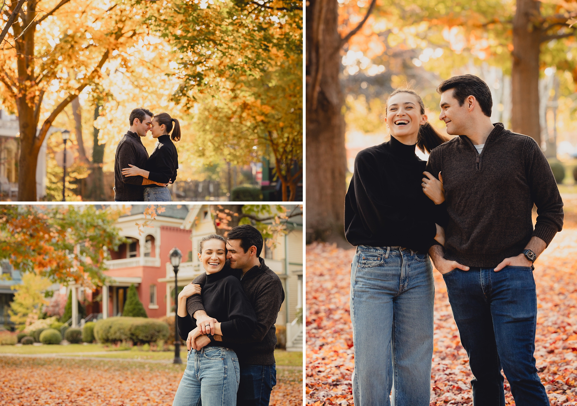 future bride and groom embrace in Allentown section of Buffalo, NY during their wedding engagement pictures