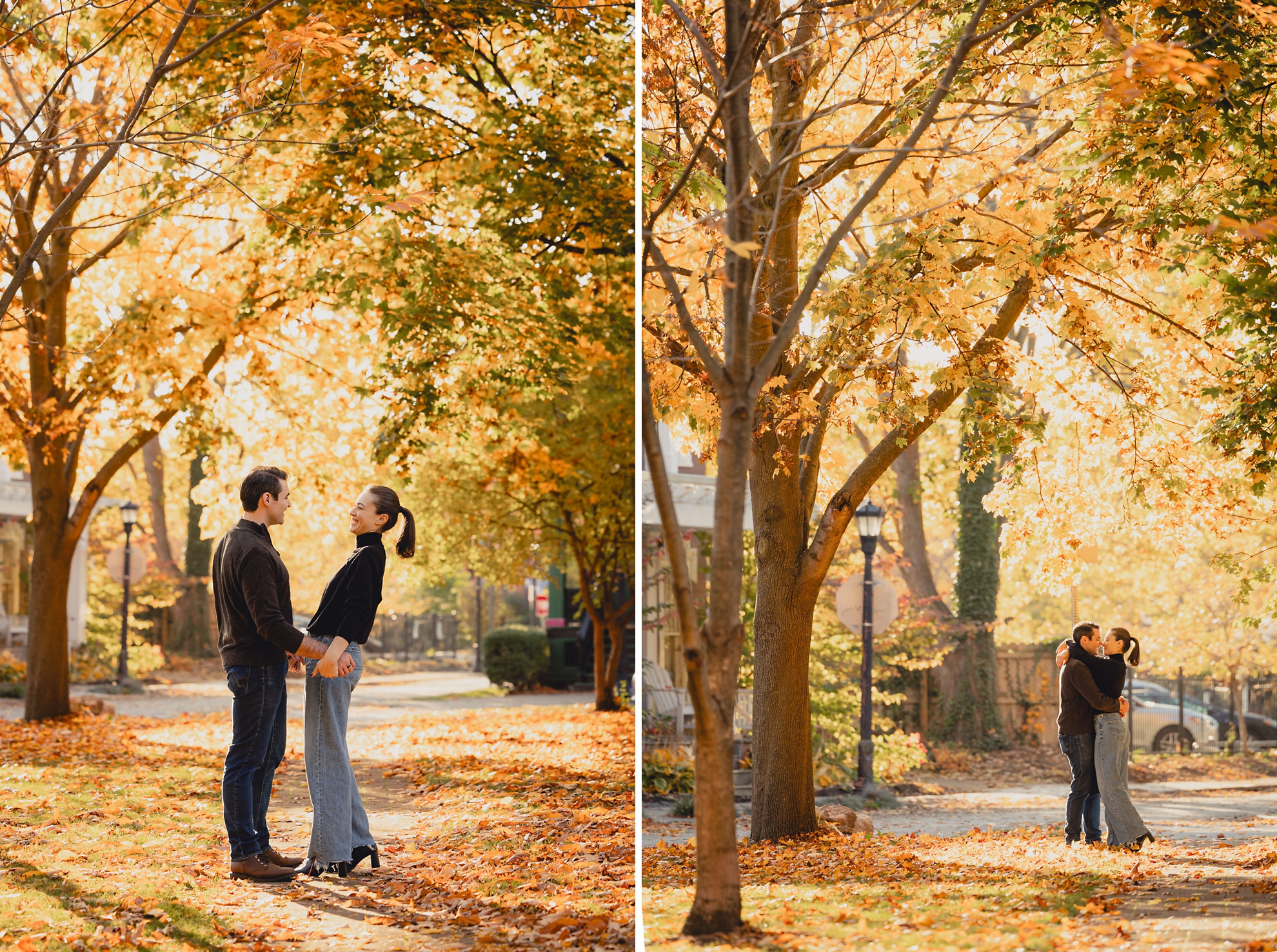 future bride and groom embrace in Allentown section of Buffalo, NY during their wedding engagement photos